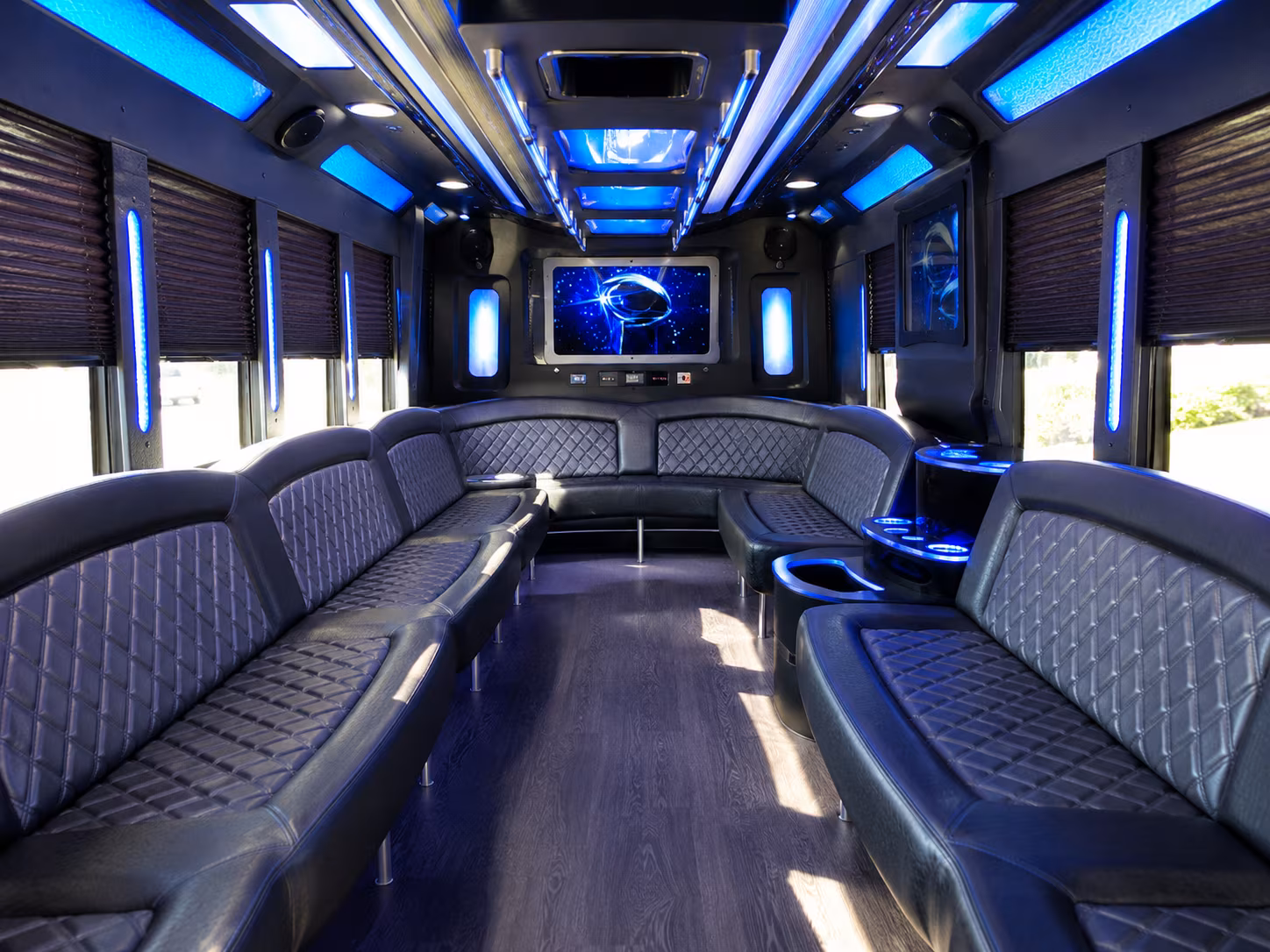 tyler 28 passenger party bus inside